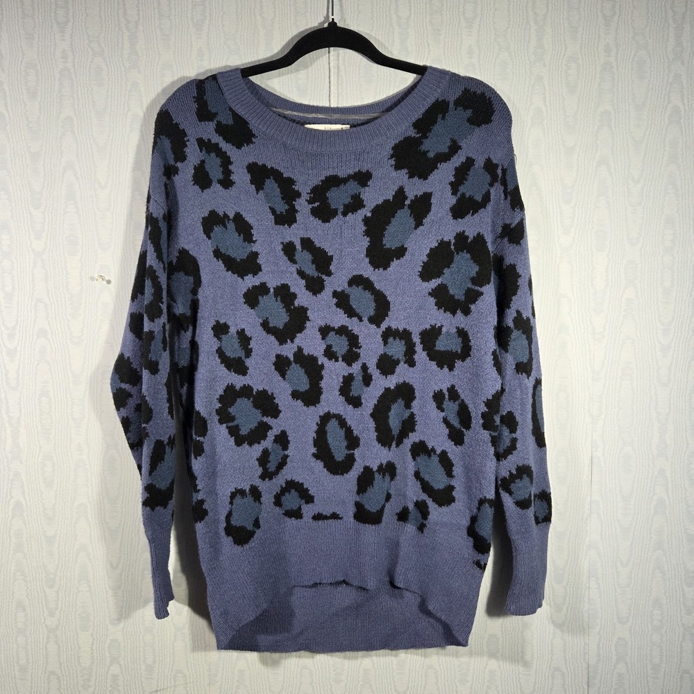 New Directions Sweater Womens Small Blue Purple‎ Leopard Print Tunic Super Soft